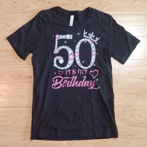 Bella Canvas Black Birthday Kids Tee with Pink and White Accents